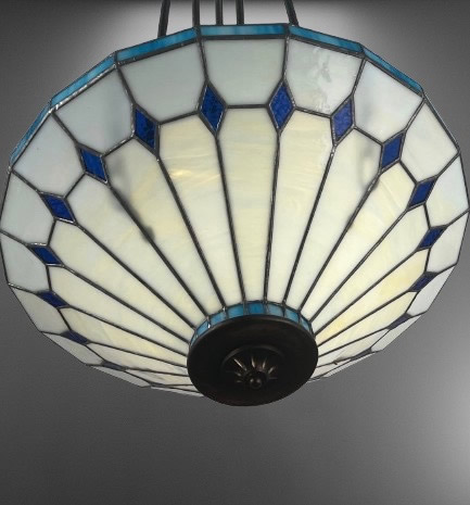 Antique White & Blue Leaded Glass Inverted Dome